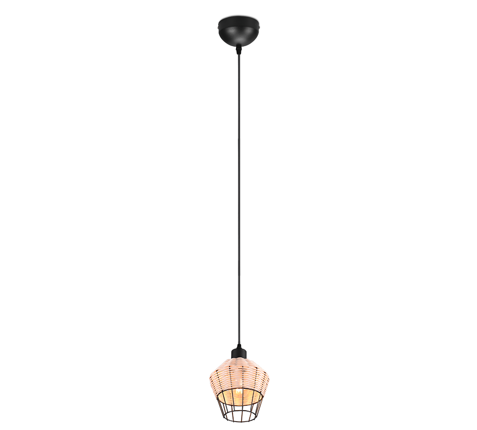 Borka Hanging Pendant - Black / Natural Rattan Finish