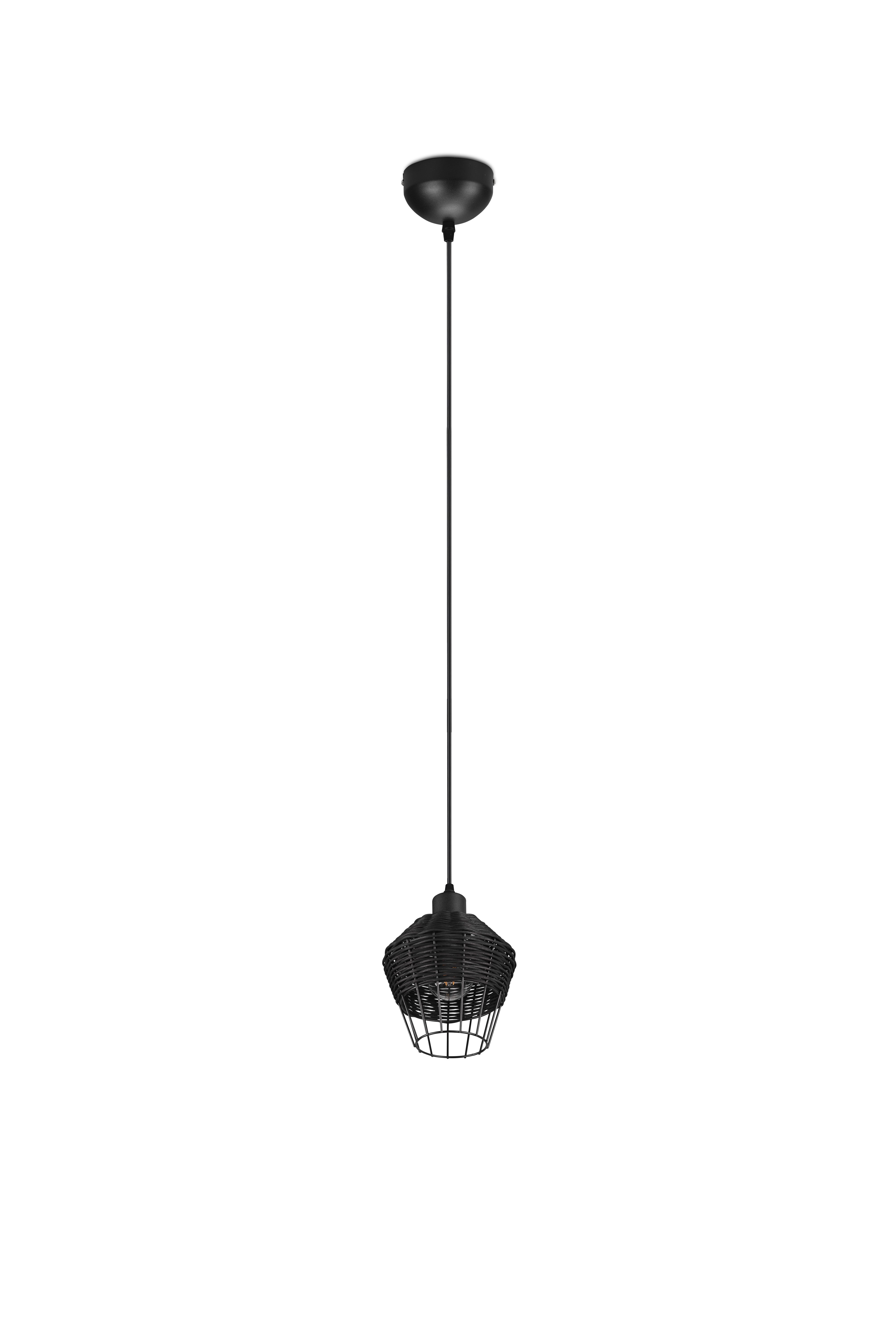 Borka Hanging Pendant - Black / Natural Rattan Finish