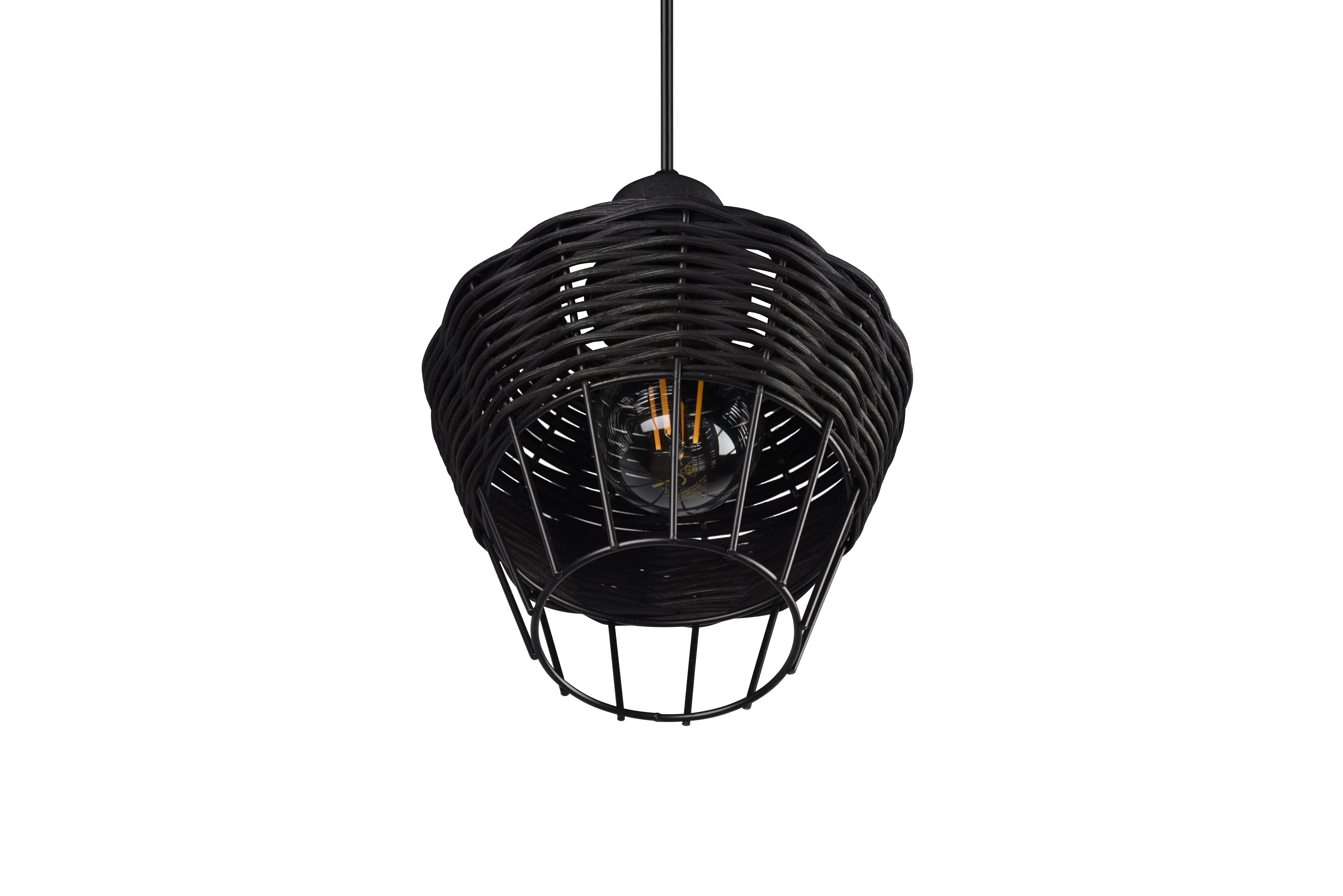 Borka Hanging Pendant - Black / Natural Rattan Finish