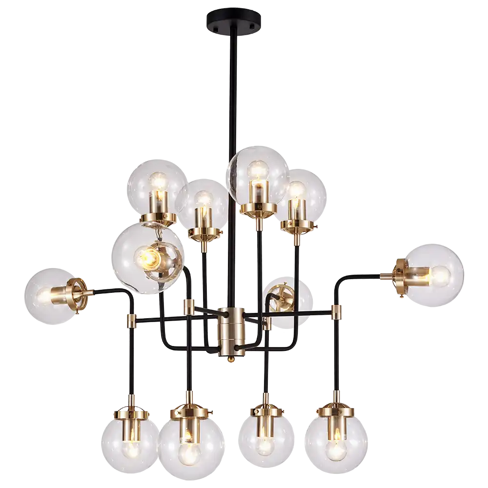 Boston 12Lt Double Height Ceiling Light - Brass & Black Finish