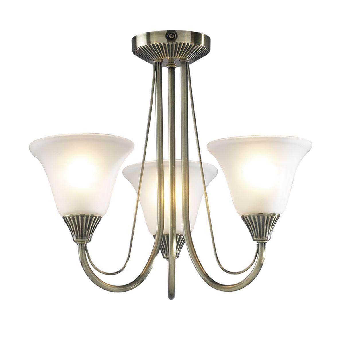 Boston 3 Light Semi Flush Antique Brass complete with glass - Cusack Lighting