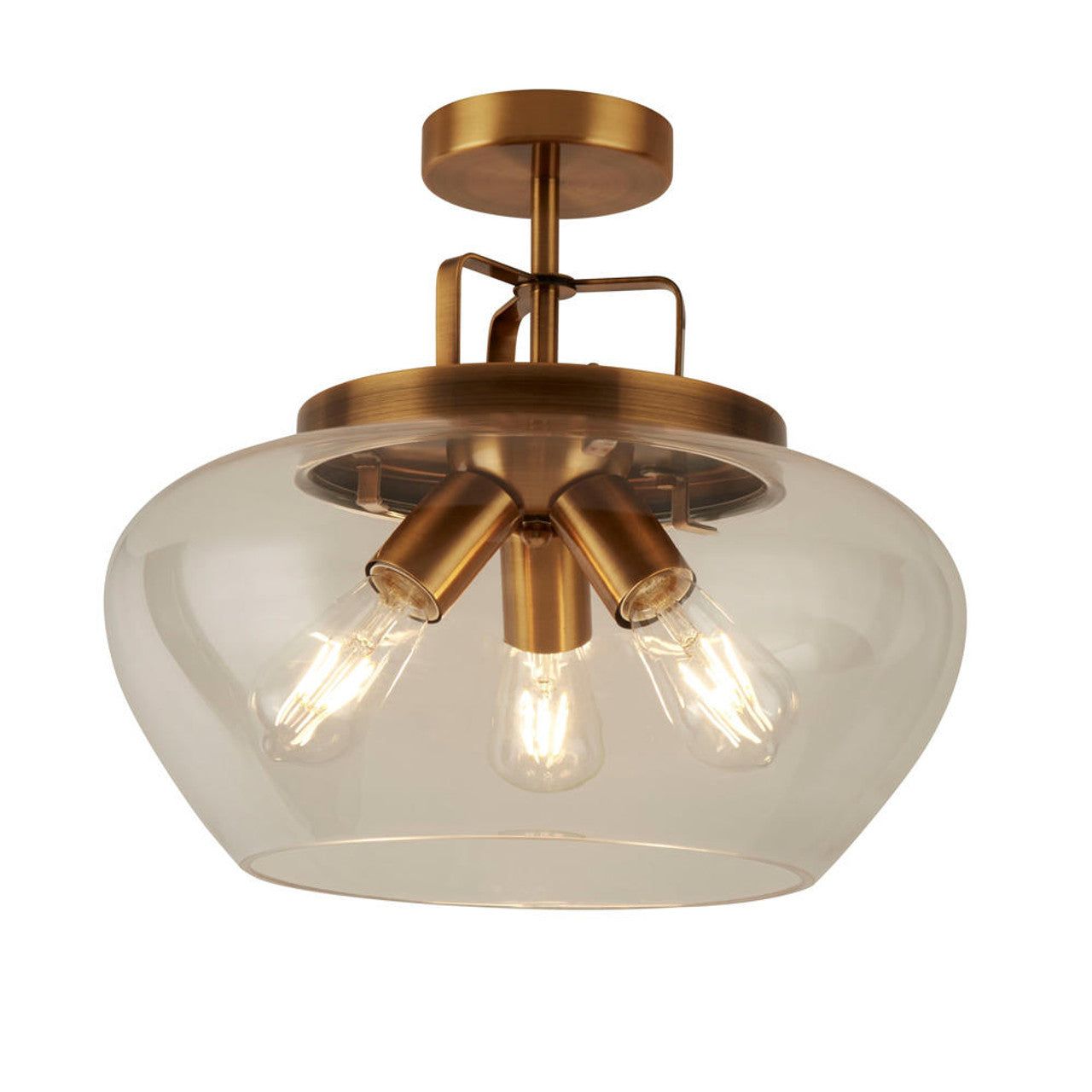 Boule 3 Light Bronze/Satin Silver and Clear Glass Semi Flush Ceiling Light