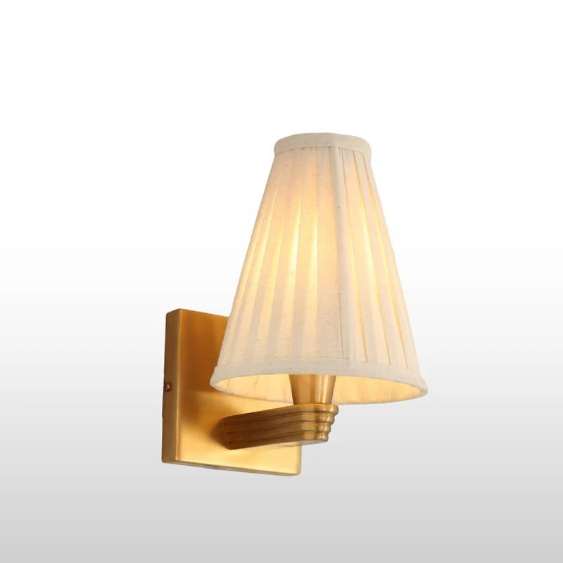 Brass Wall Lamp with Pleated Tall Empire Shade
