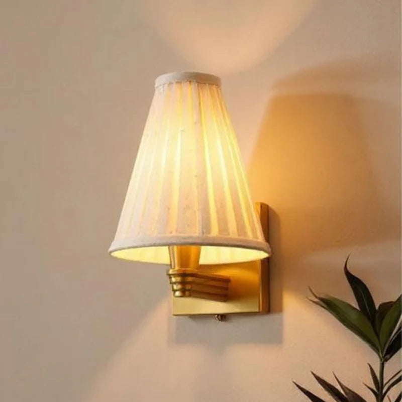 Brass Wall Lamp with Pleated Tall Empire Shade