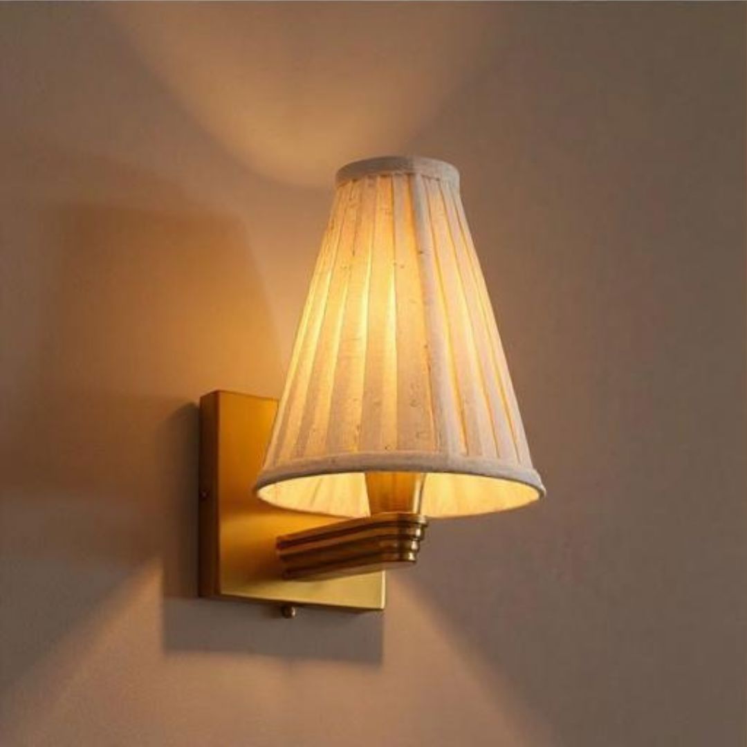 Brass Wall Lamp with Pleated Tall Empire Shade