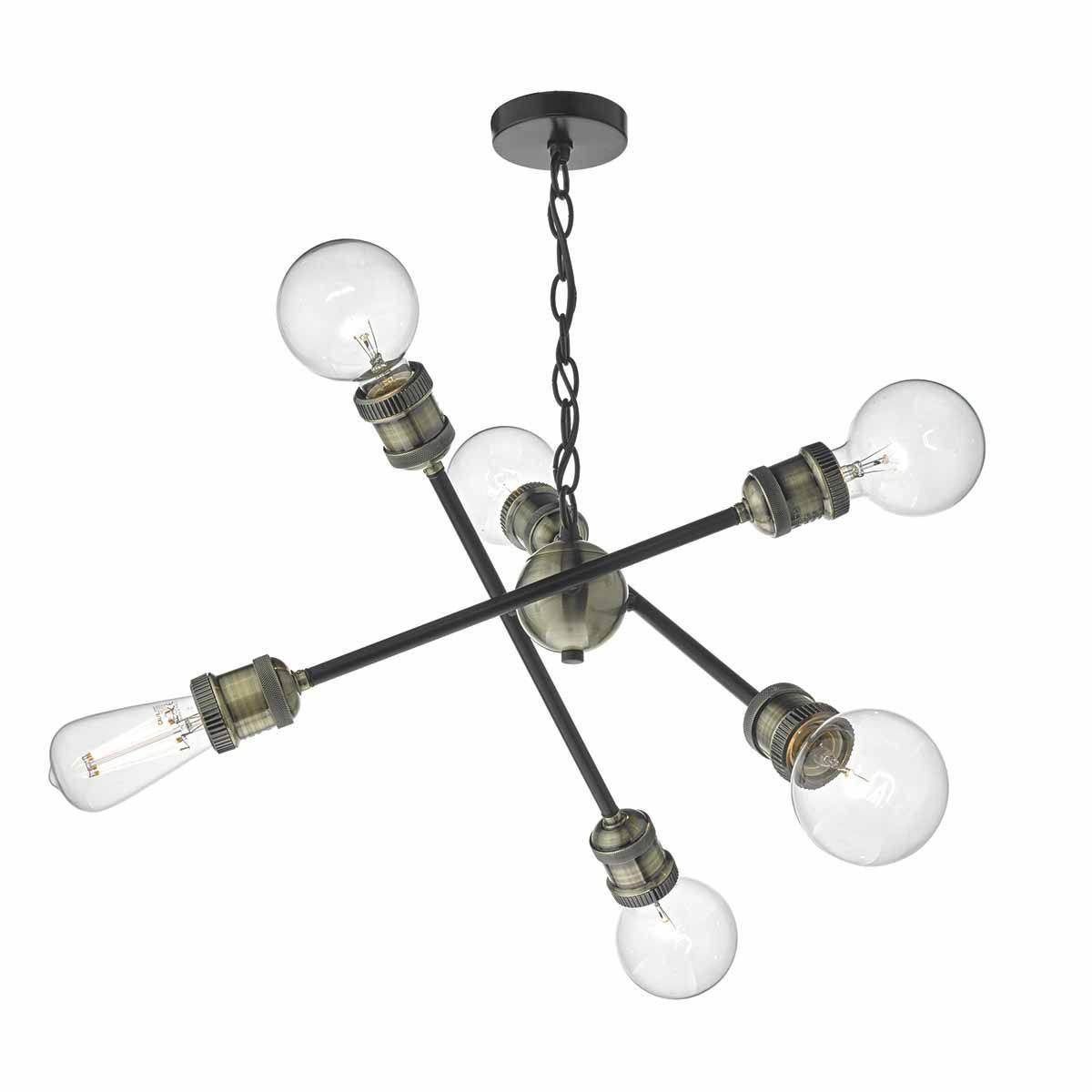 Dar Brigade 6 Light Fitting Black & Antique Brass - Cusack Lighting
