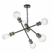 Dar Brigade 6 Light Fitting Black & Antique Brass - Cusack Lighting