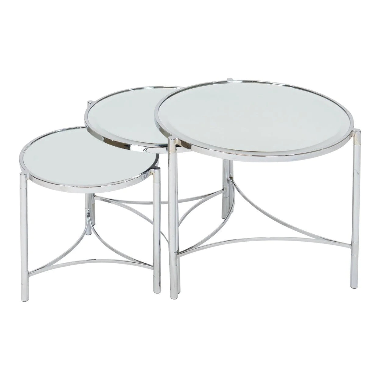 Brookville Tables Set of 3 - Silver & Mirrored Top Finish