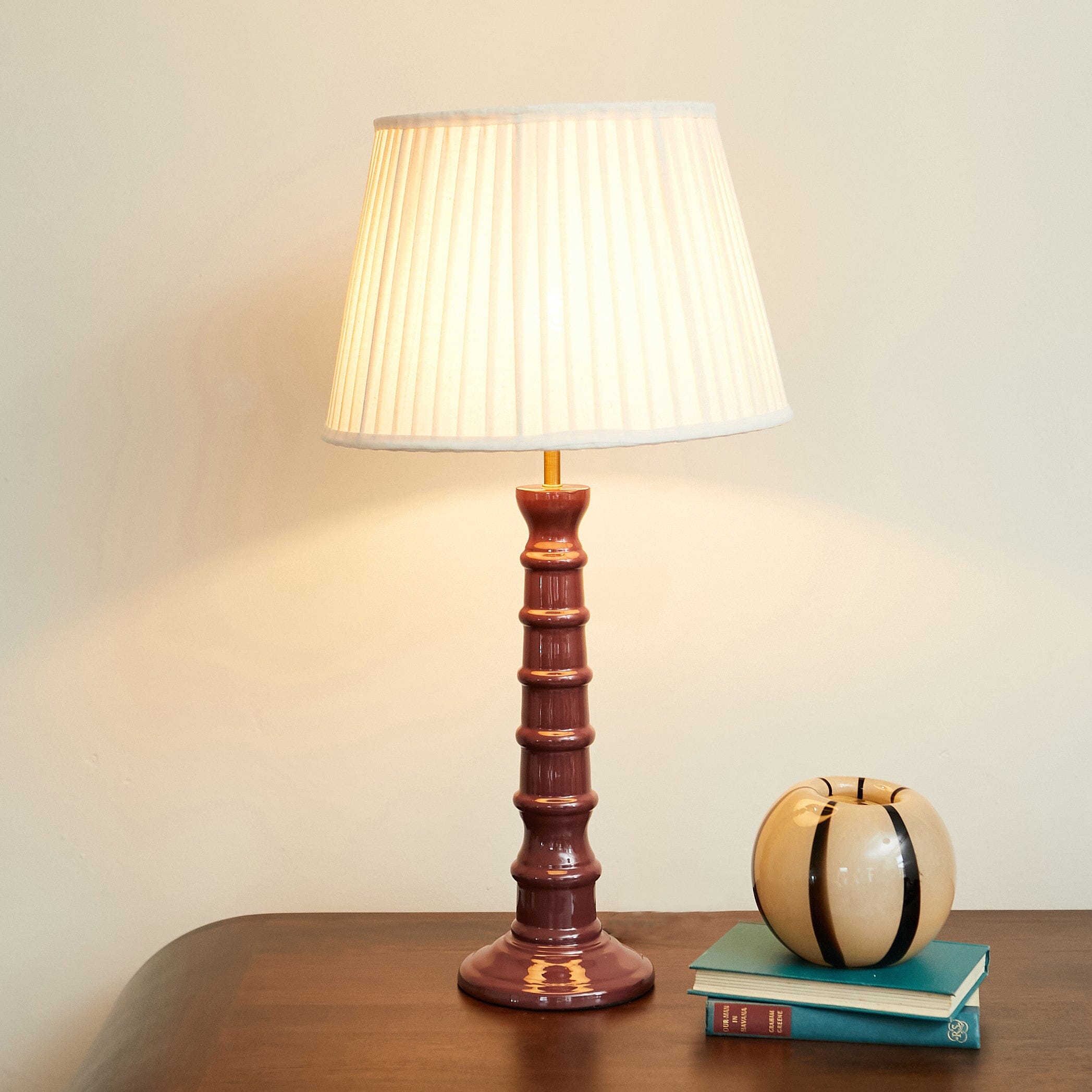 Enamel Table Lamp- Blue/ Burgundy Base w Shades Finishes