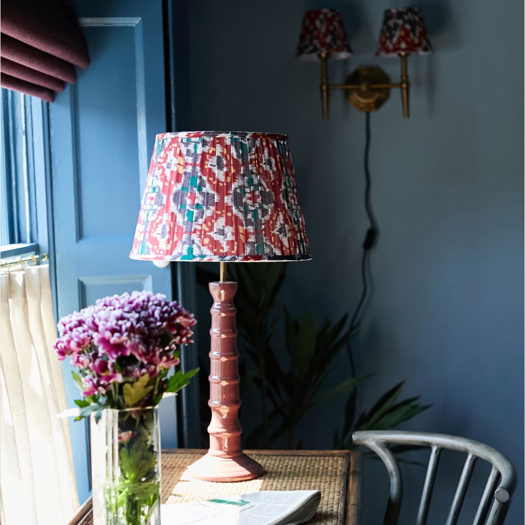 Enamel Table Lamp- Blue/ Burgundy Base w Shades Finishes