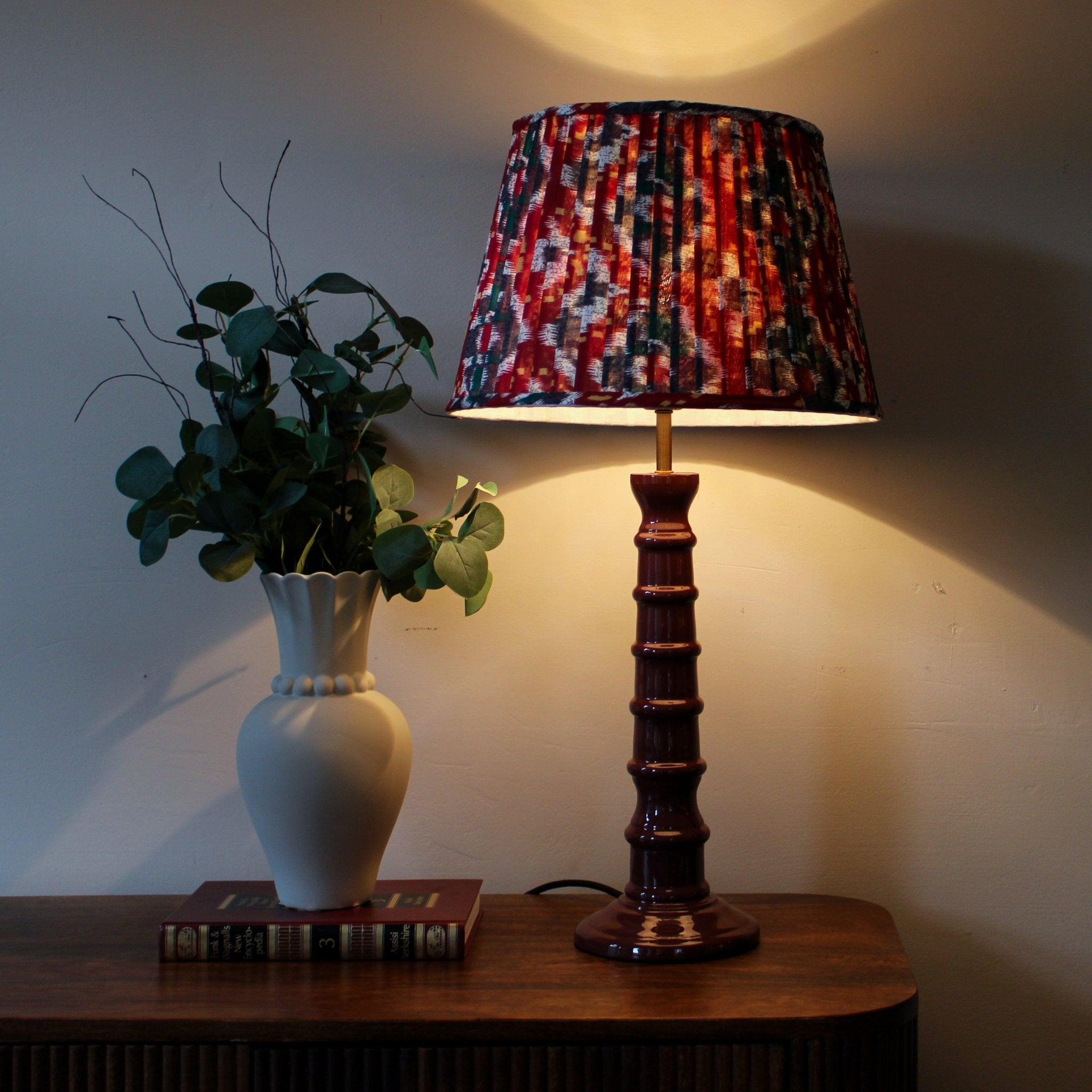 Enamel Table Lamp- Blue/ Burgundy Base w Shades Finishes