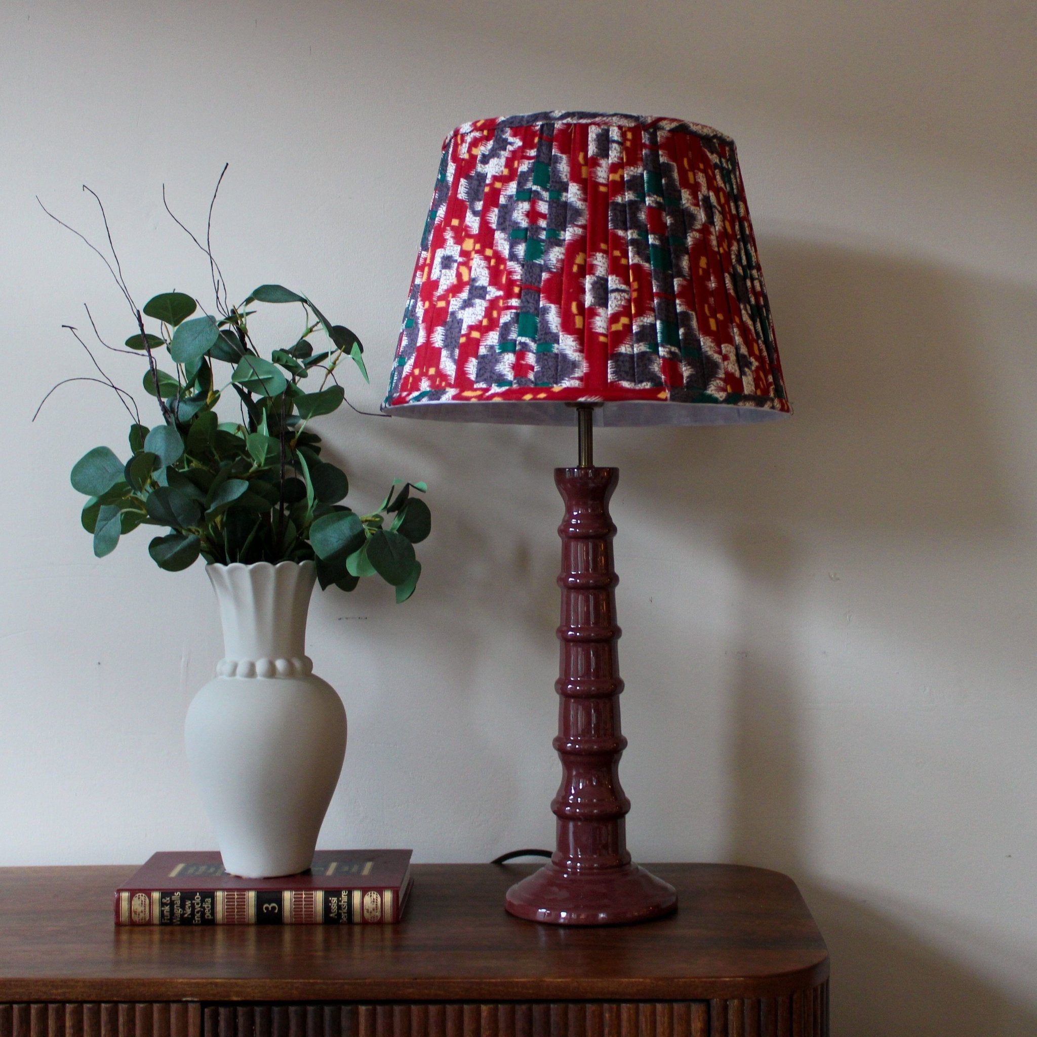 Enamel Table Lamp- Blue/ Burgundy Base w Shades Finishes