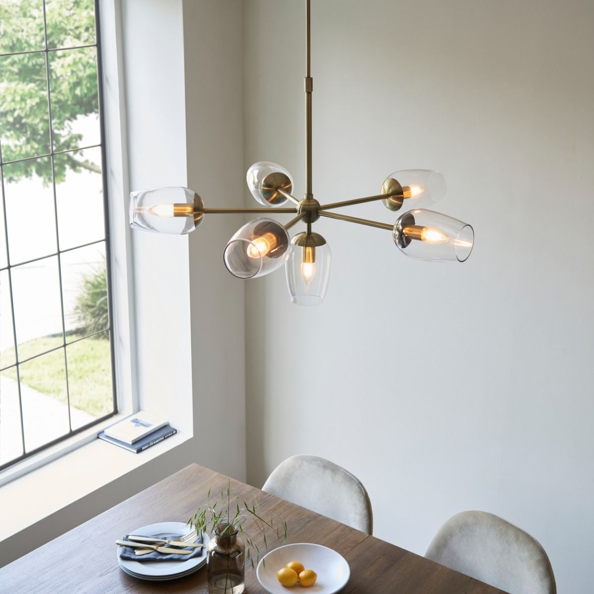 Columbus 6Lt Multi-Arm Pendant - Nickel/Antique Brass