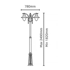 Como 3 Light Triple Head Post - Black IP54 E27