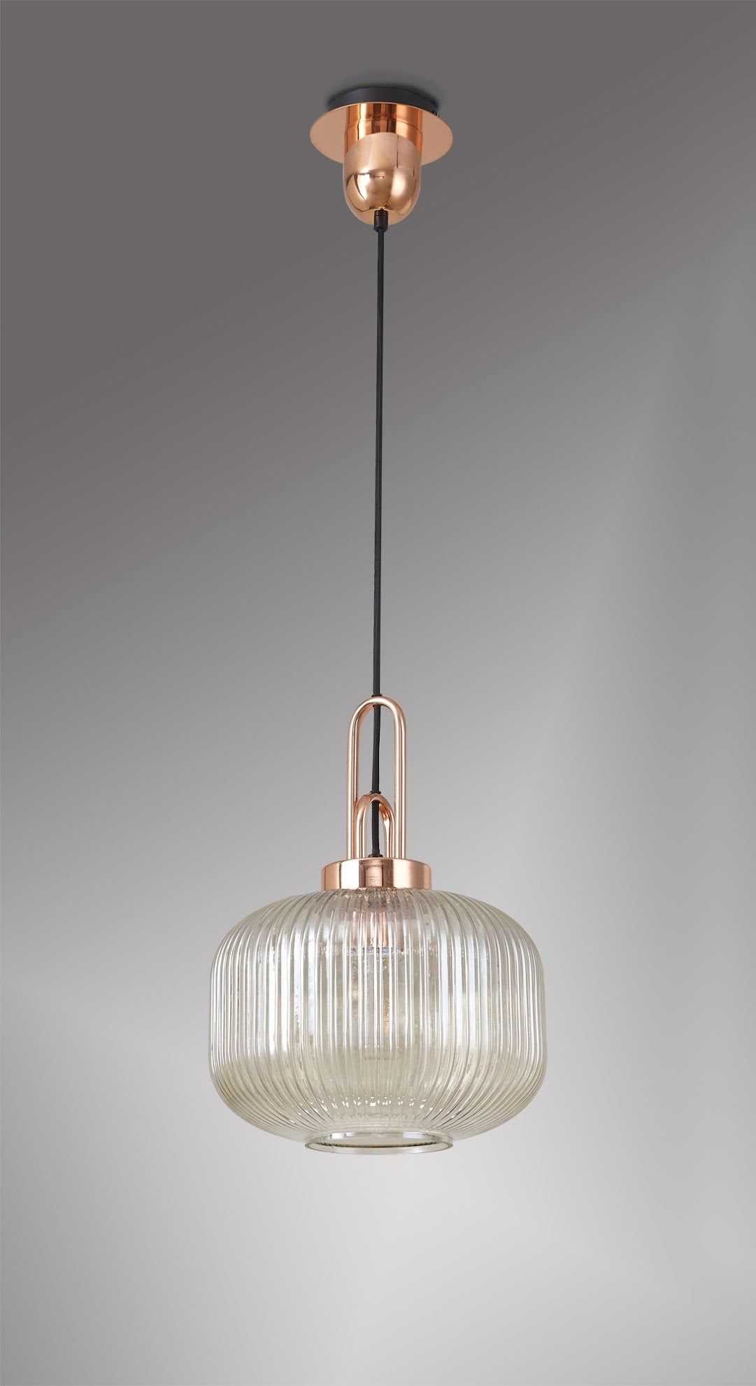 Cadiz 1 Light Pendant E27 With 30cm Pumpkin Shaped Ribbed Glass, Opal Black/Aged Pewter