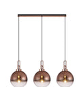 Cadiz Linear 3 Light Pendant E27 With 30cm Globe Glass, Copper/Clear Copper/Matt Black 