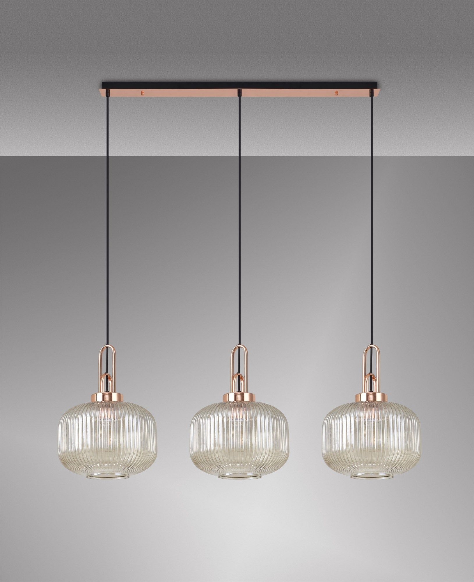 Cadiz 3L Kitchen/Island Ceiling Light E27 With Copper & Matt Black With Various Glass Shade Colours IP20 - Cusack Lighting