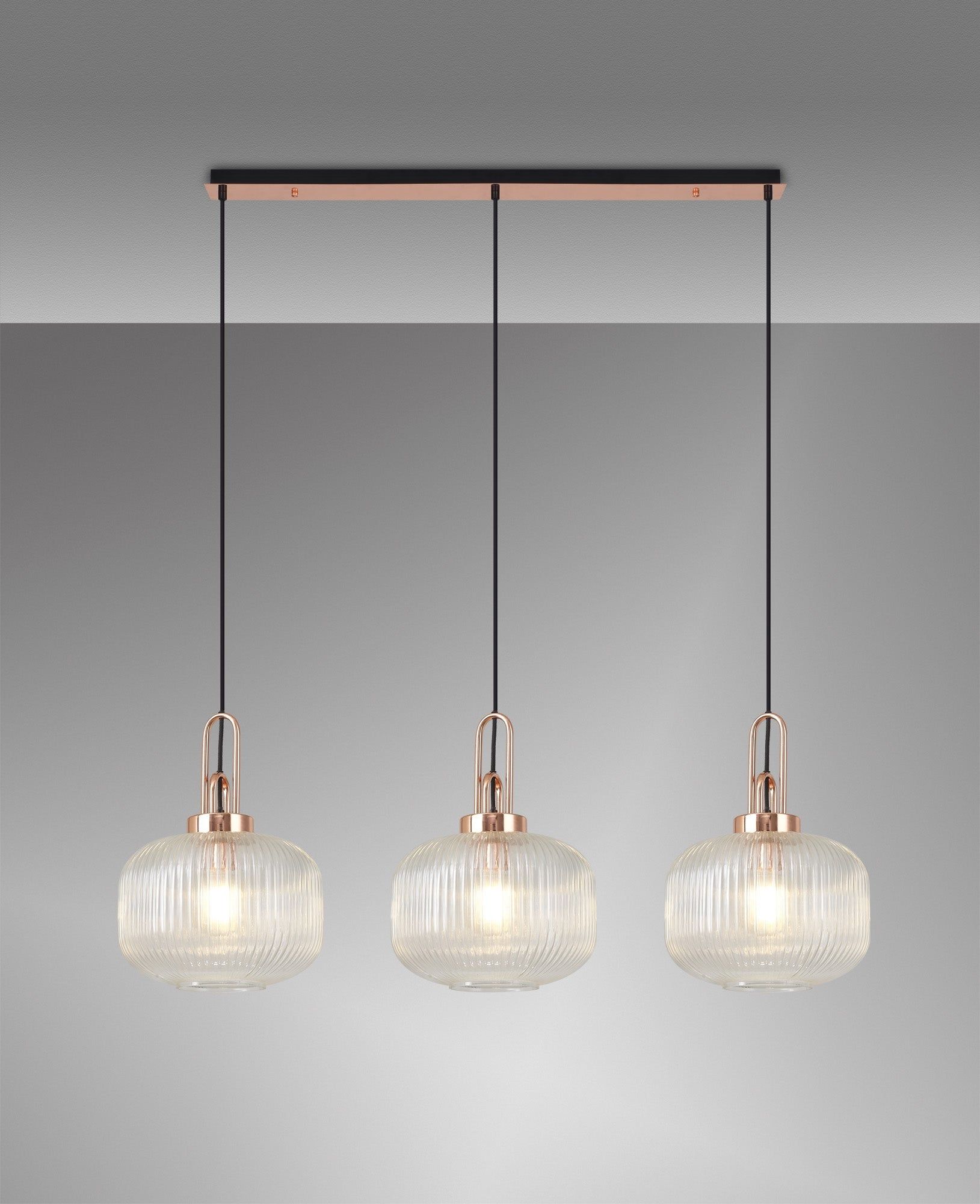 Cadiz 3L Kitchen/Island Ceiling Light E27 With Copper & Matt Black With Various Glass Shade Colours IP20 - Cusack Lighting
