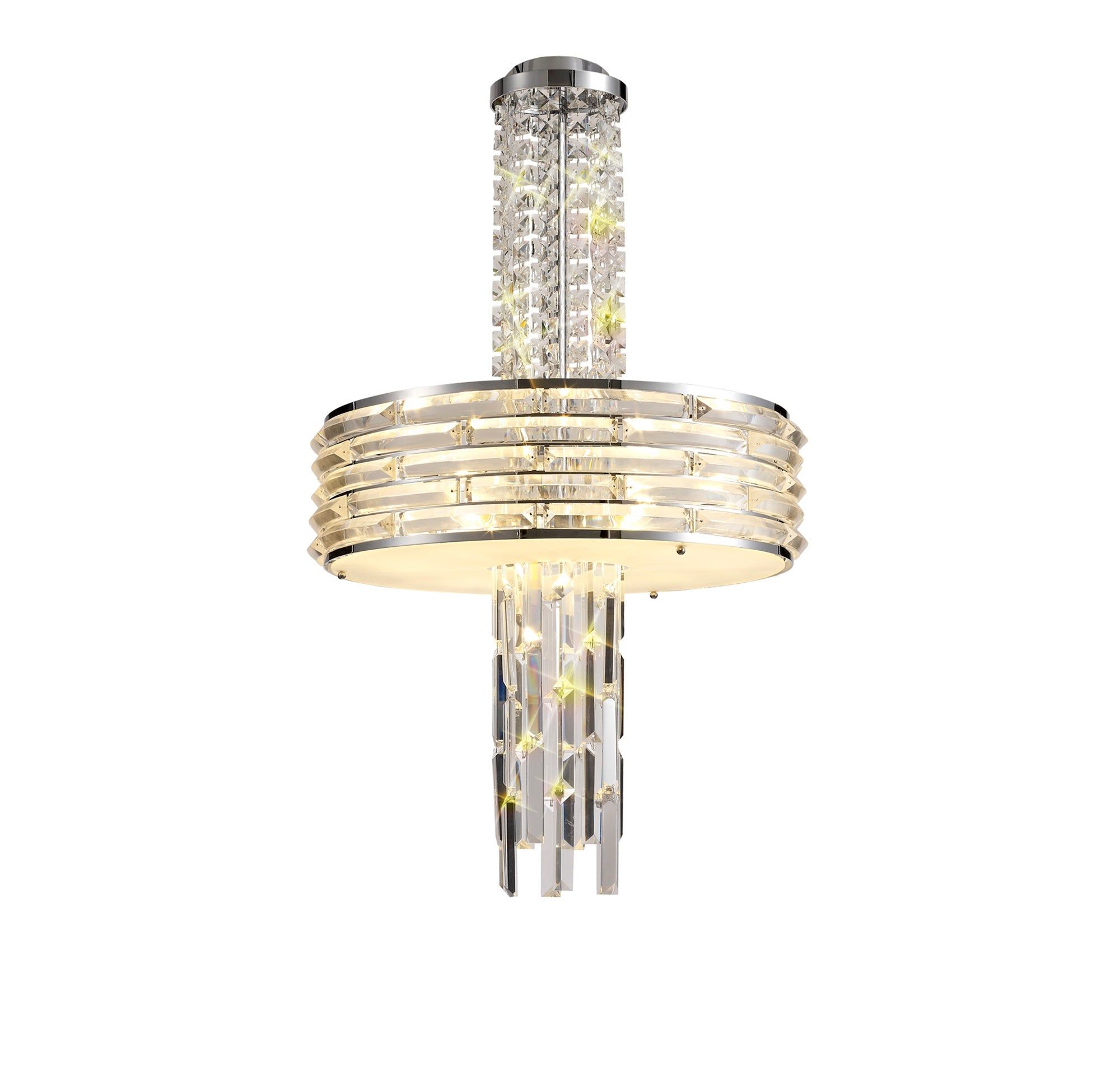Cadwell Pendant/Semi Ceiling Convertible, 7 x E14, Polished Chrome/Crystal