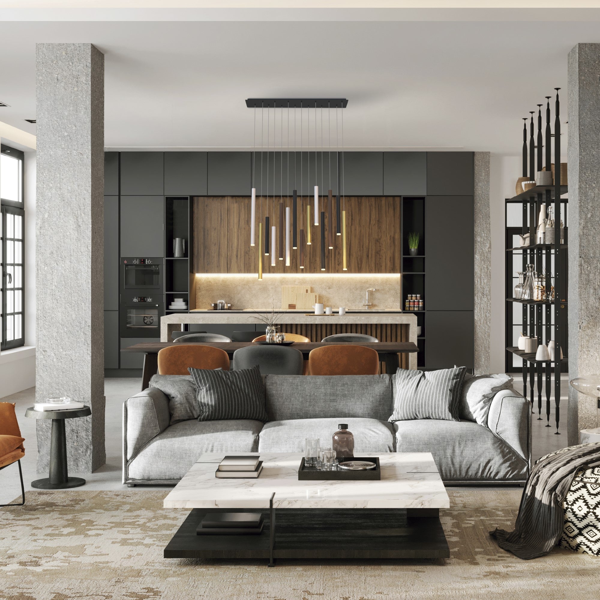 Cala 8Lt/14Lt Pendant  - Sand White/Sand Black/Gold/Rust Brown