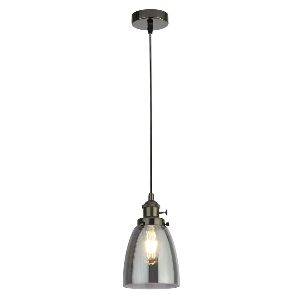 Camden Pendant - Black Chrome Metal & Smoked Glass