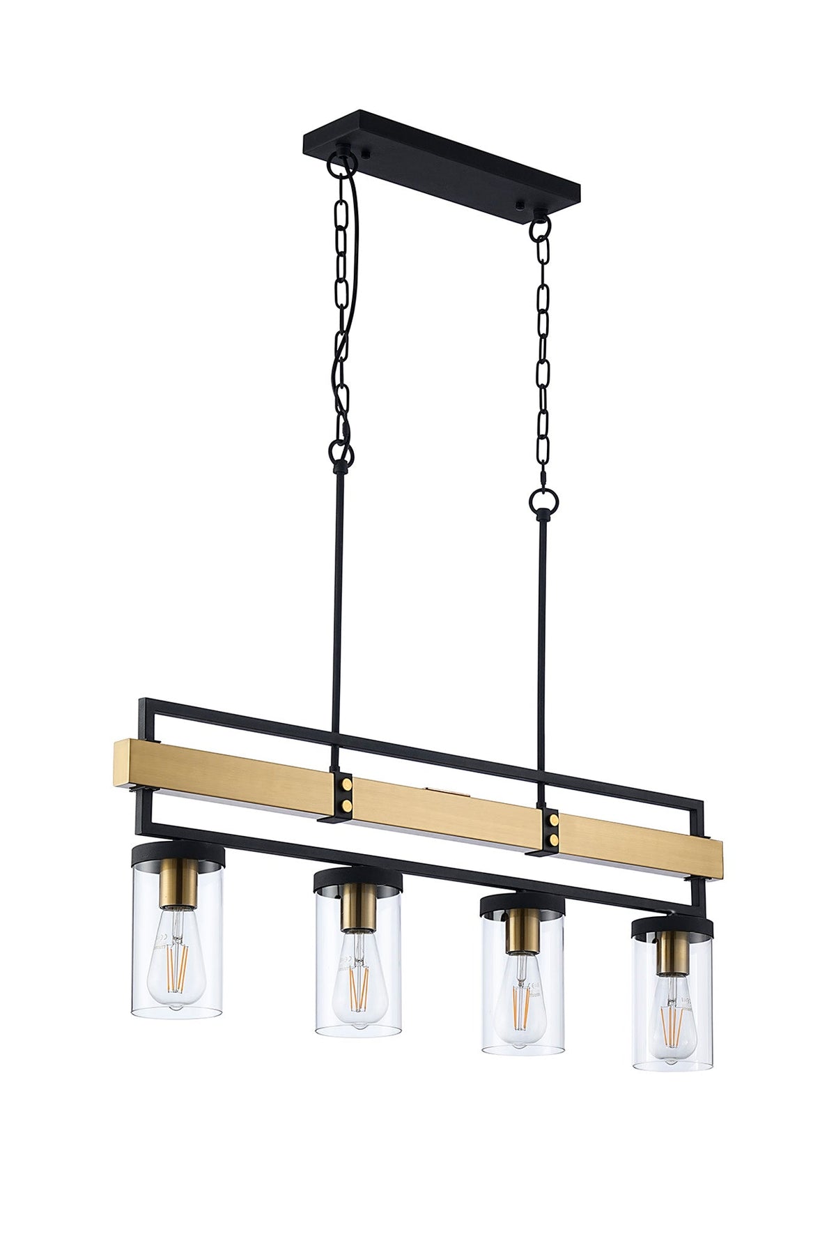 Capri Kitchen Table/Island Light, 4 x E27, Satin Black & Satin Brass