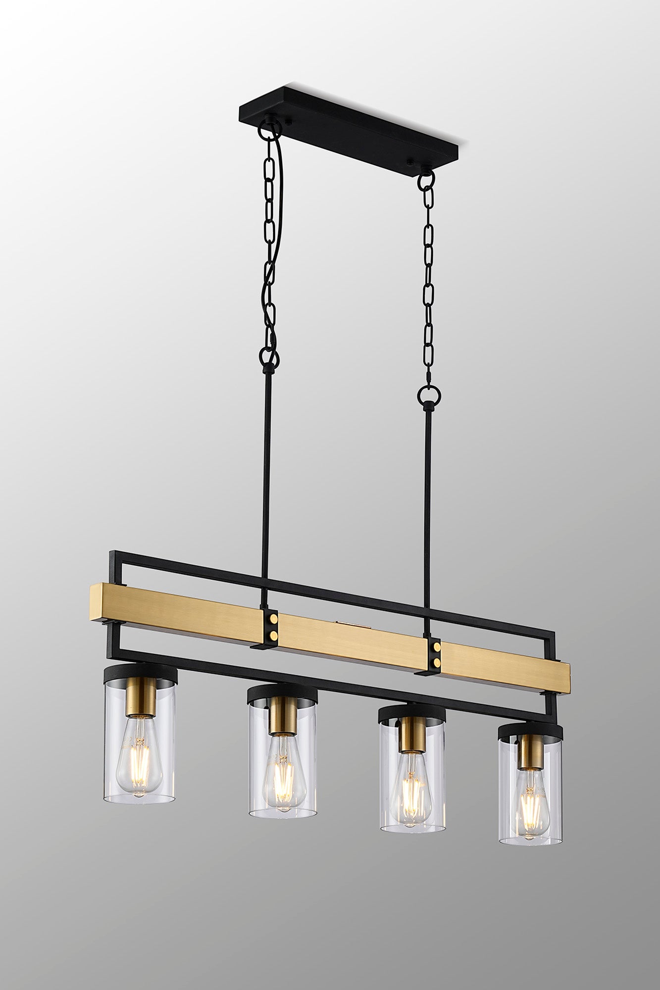Capri Kitchen Table/Island Light, 4 x E27, Satin Black & Satin Brass