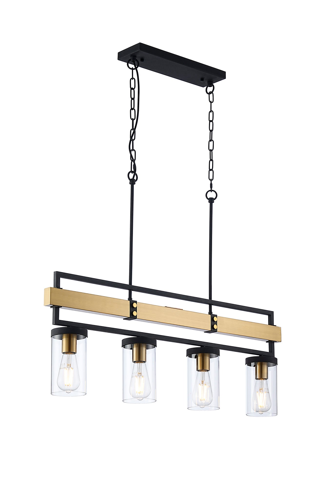 Capri Kitchen Table/Island Light, 4 x E27, Satin Black & Satin Brass