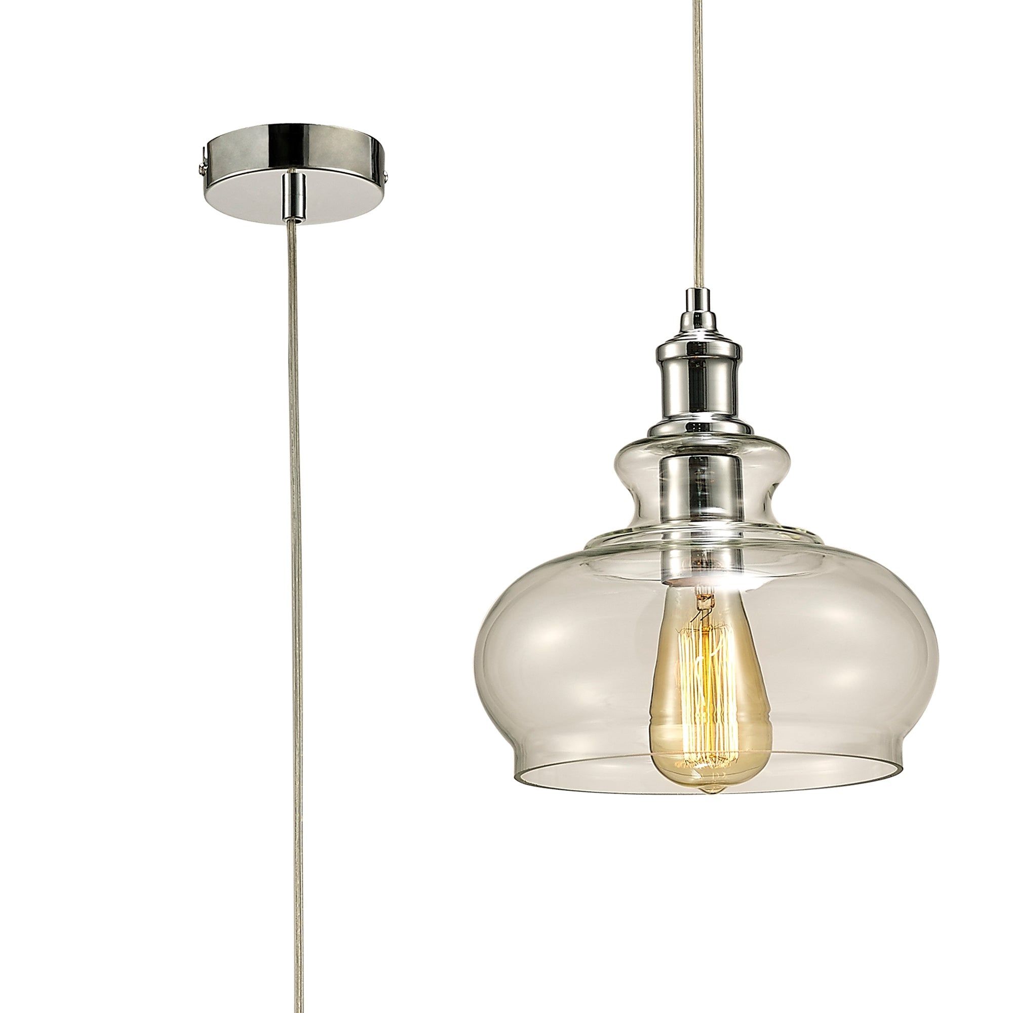 Carla Single Pendant 1 Light E27 Polished Chrome/Clear Glass
