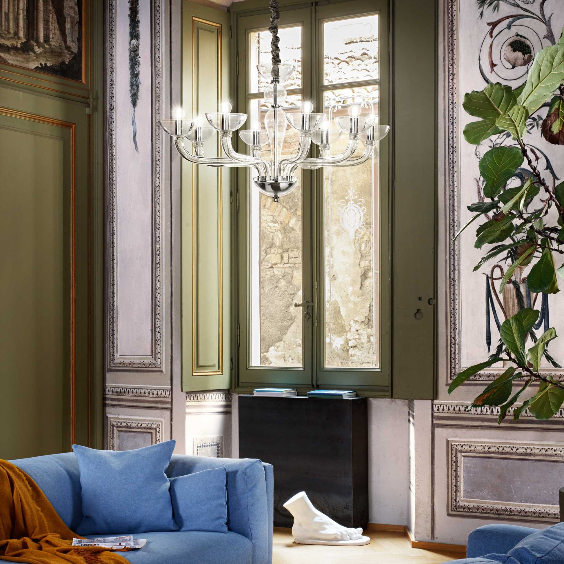 Casanova 8Lt Centre Ceiling Light - White/Smokey Grey/Transparent Finish - Cusack Lighting