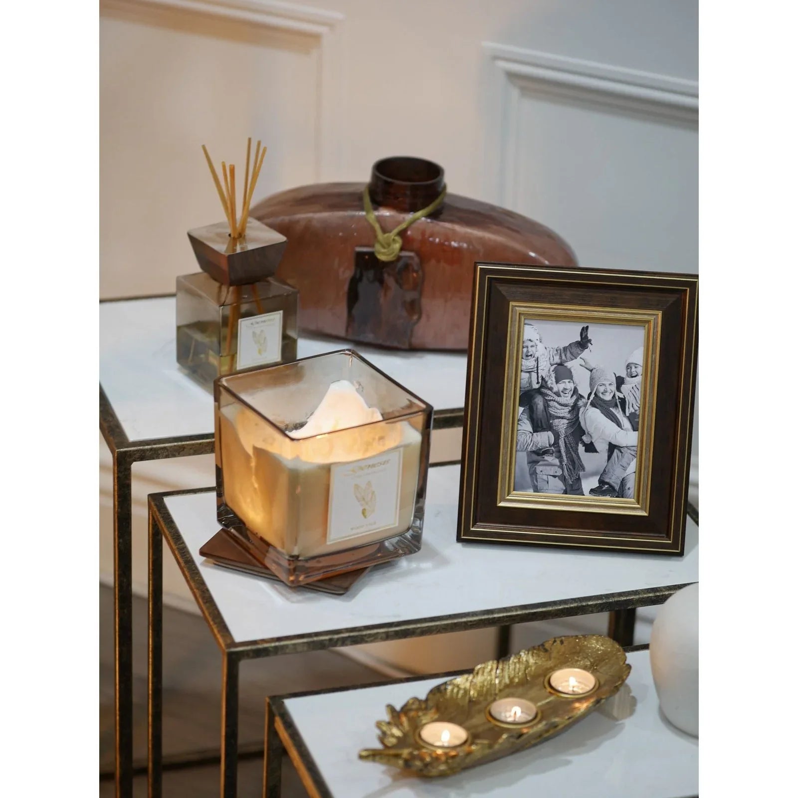 Irma Set of 3 Tables - Antique Gold & Marble Top Finish