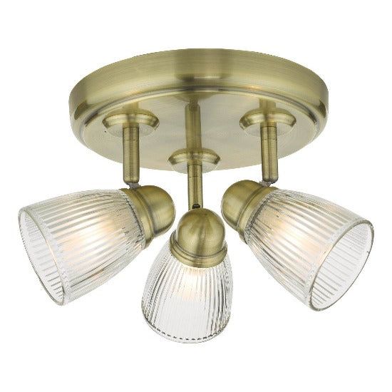 Cedric 3 Light Spotlight Antique Brass Glass IP44 - Cusack Lighting