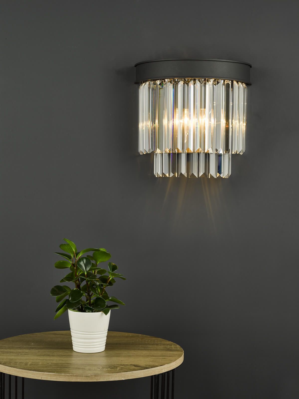 Dar Celeus 2Lt Wall Light - Matt Anthracite & Crystal Finish, IP20