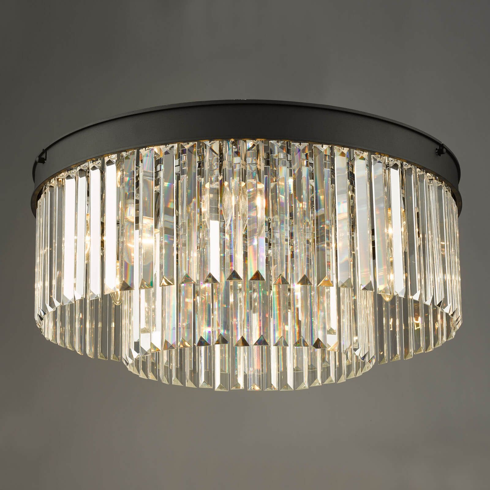 Dar Celeus 6Lt Flush Ceiling Light - Matt Anthracite & Crystal Finish, IP20