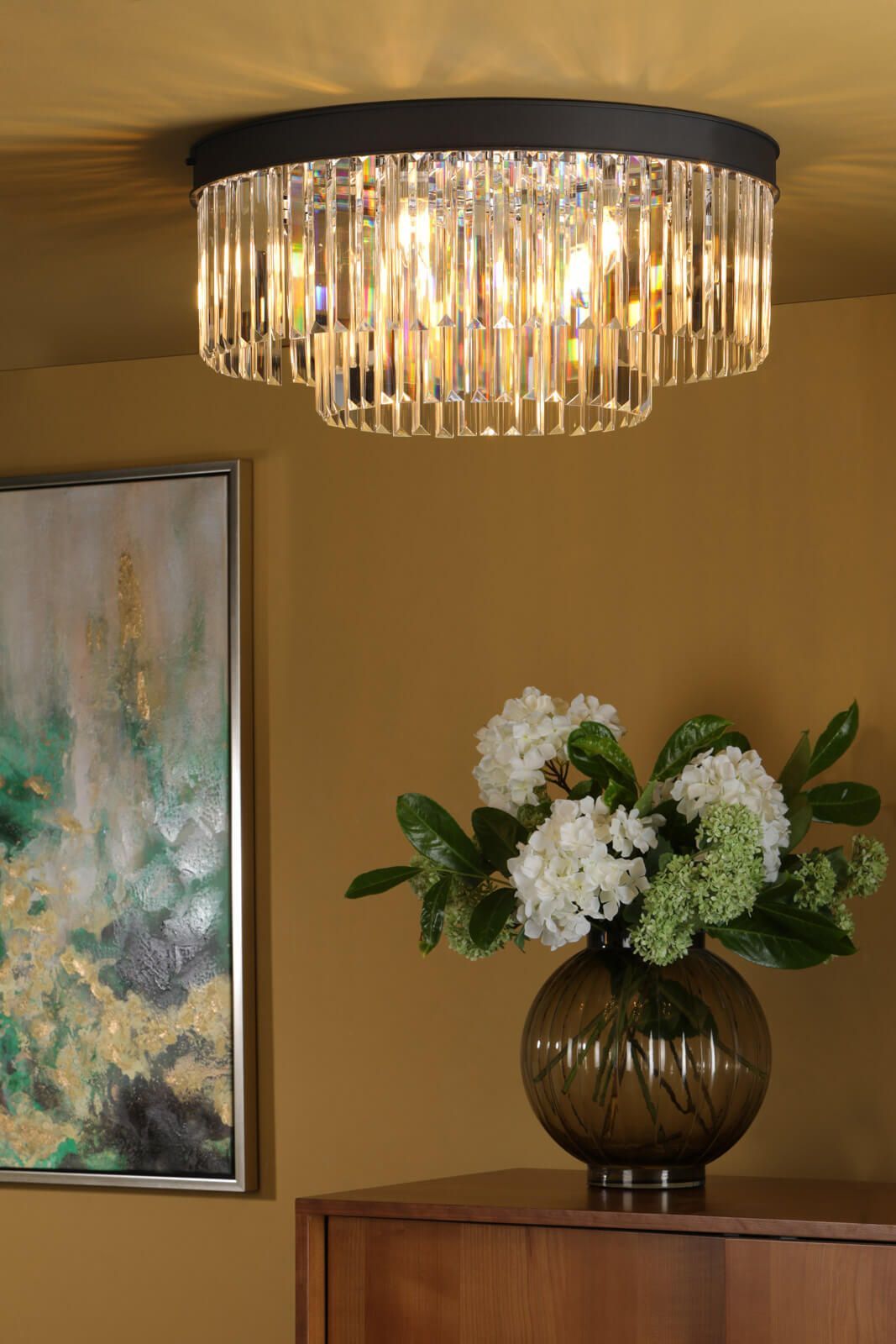Dar Celeus 6Lt Flush Ceiling Light - Matt Anthracite & Crystal Finish, IP20