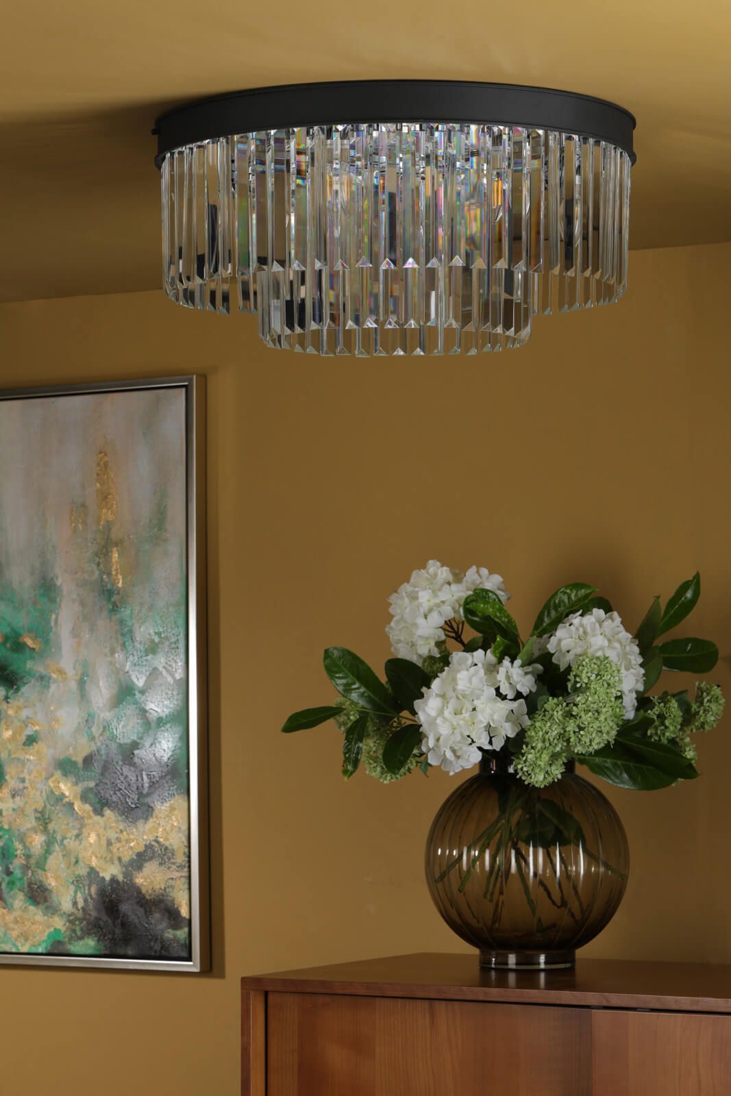 Dar Celeus 6Lt Flush Ceiling Light - Matt Anthracite & Crystal Finish, IP20
