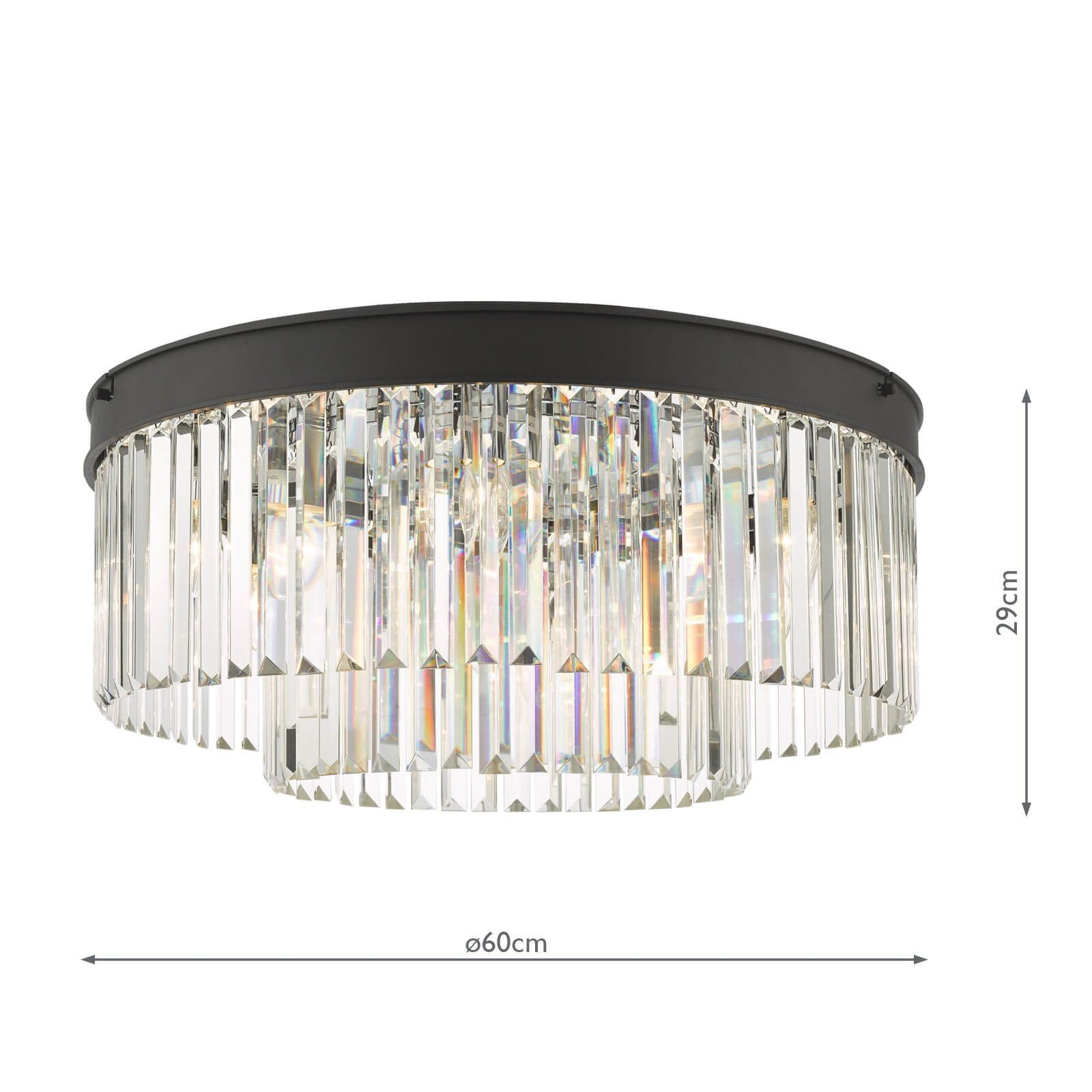 Dar Celeus 6Lt Flush Ceiling Light - Matt Anthracite & Crystal Finish, IP20