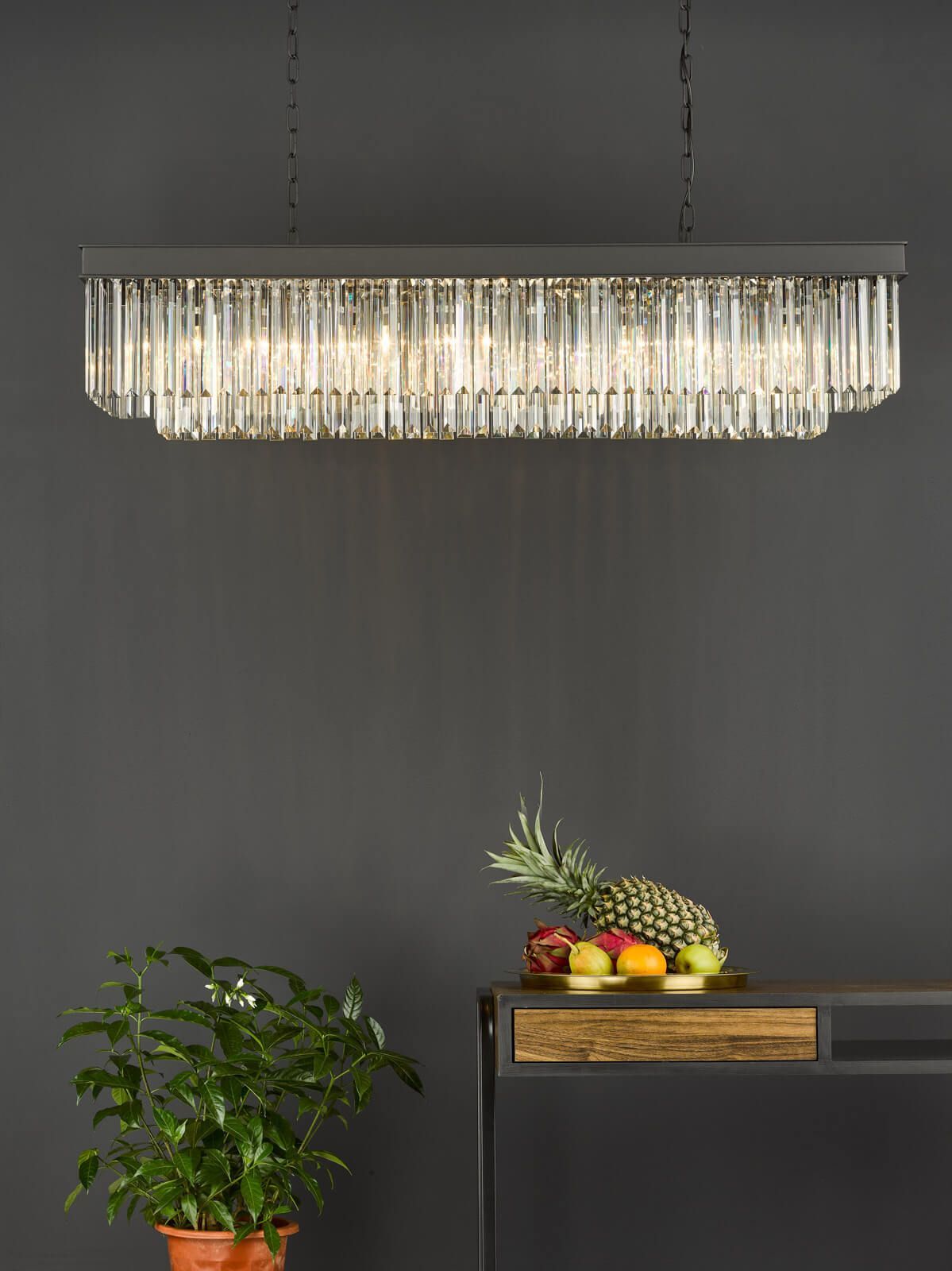 Dar Celeus 6Lt Kitchen Table/Island Ceiling Light Bar - Anthracite & Crystal Finish, IP20
