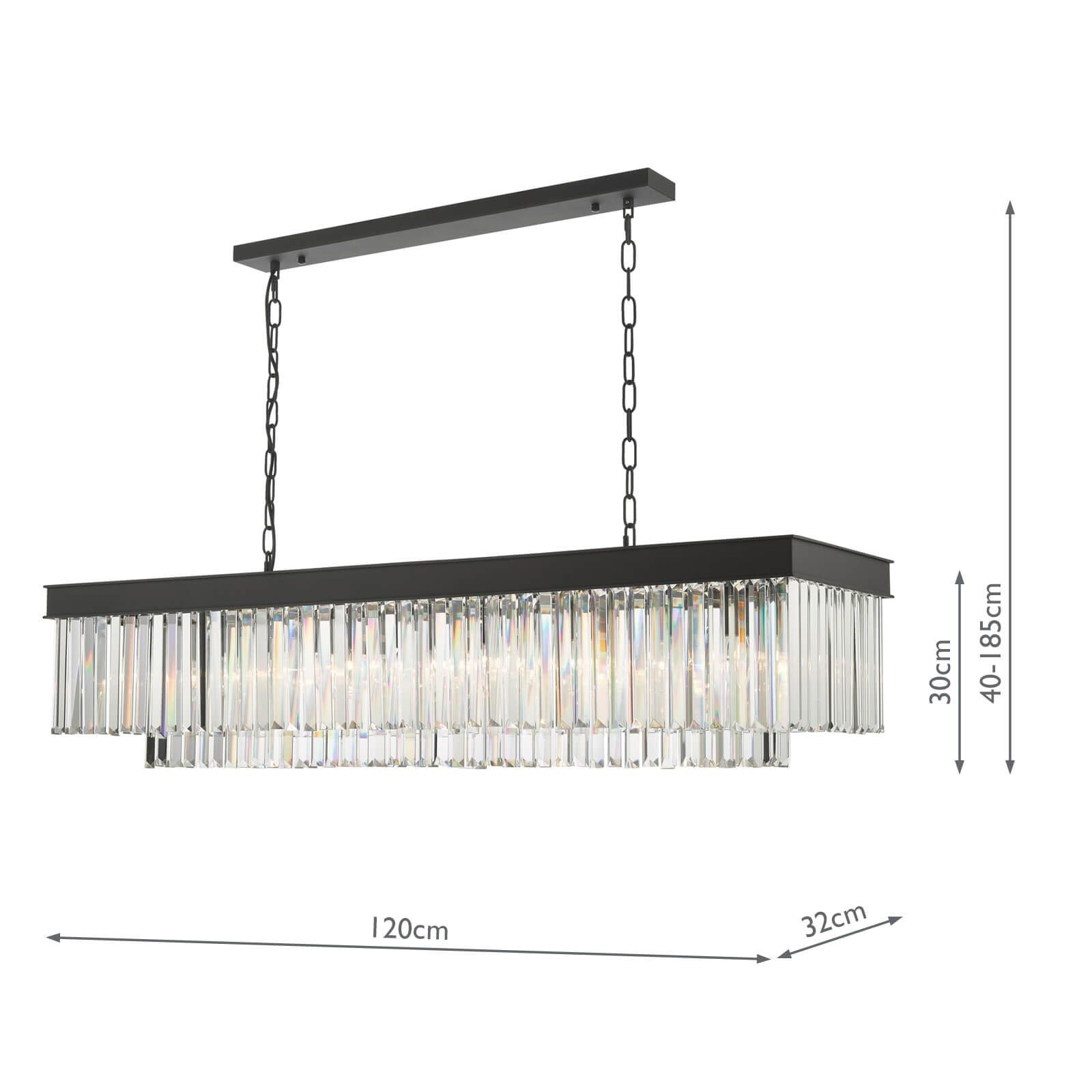 Dar Celeus 6Lt Kitchen Table/Island Ceiling Light Bar - Anthracite & Crystal Finish, IP20