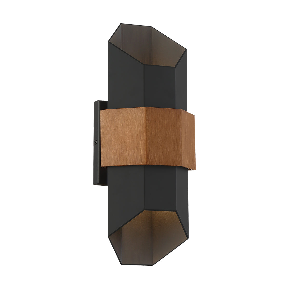 Chasm Medium LED Wall Lantern - Matte Black & Wood Finish