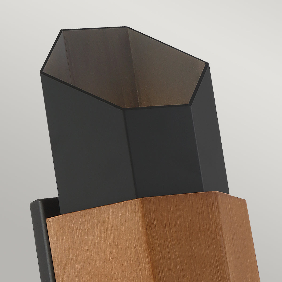 Chasm Medium LED Wall Lantern - Matte Black & Wood Finish