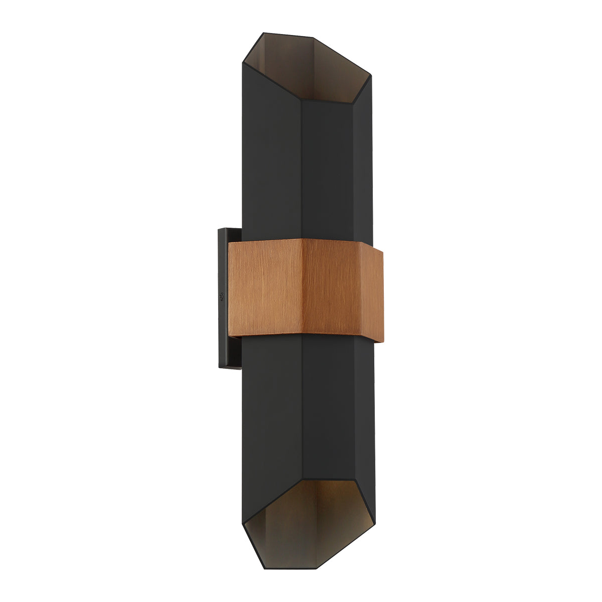 Chasm Large LED Wall Lantern - Matte Black & Wood Finish