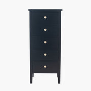 Chelmsford 5 Drawer Tall Boy - Satin Black Pine Wood Finish