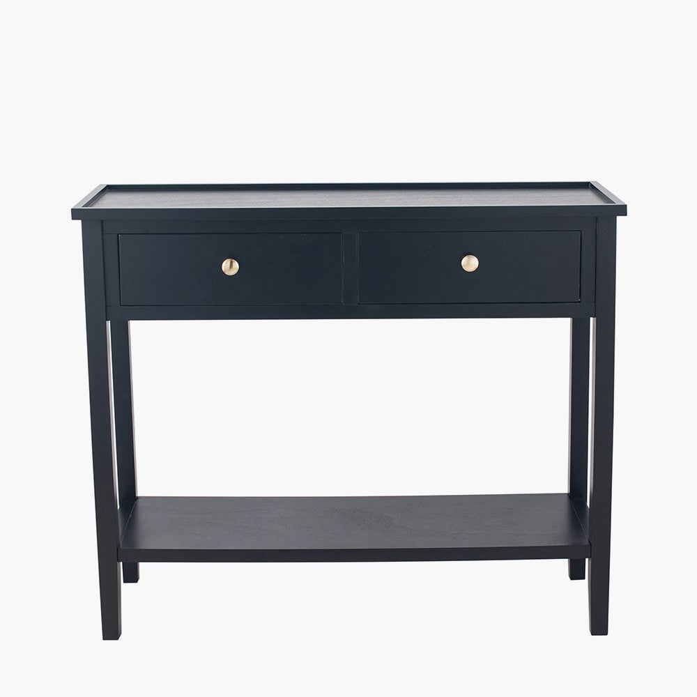 Chelmsford Pine Wood 2 Drawer Console Table K/D - Satin Black Finish