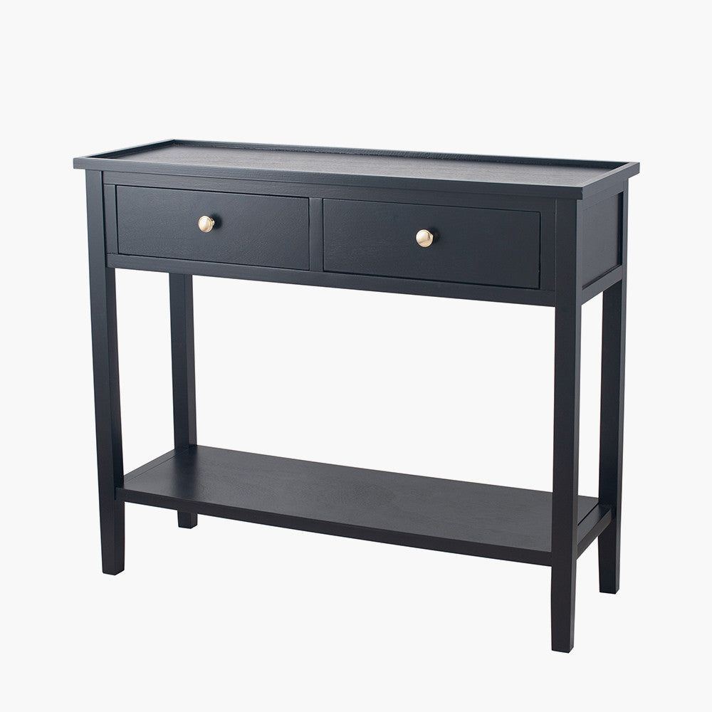 Chelmsford Pine Wood 2 Drawer Console Table K/D - Satin Black Finish