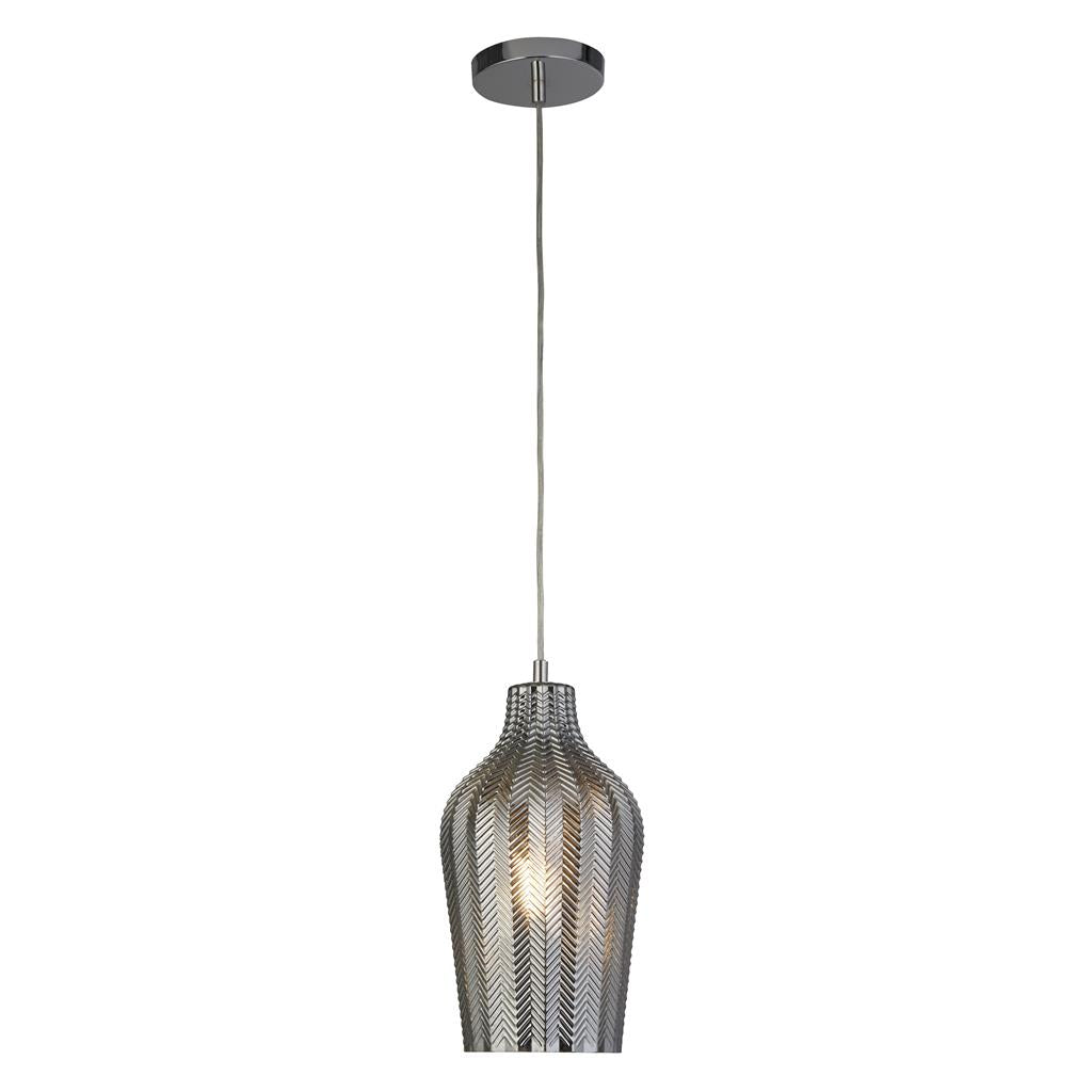 Chevron Pendant - Chrome Metal & Smoked Ribbed Glass