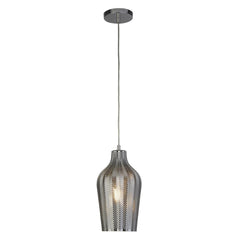 Chevron Pendant - Chrome Metal & Smoked Ribbed Glass