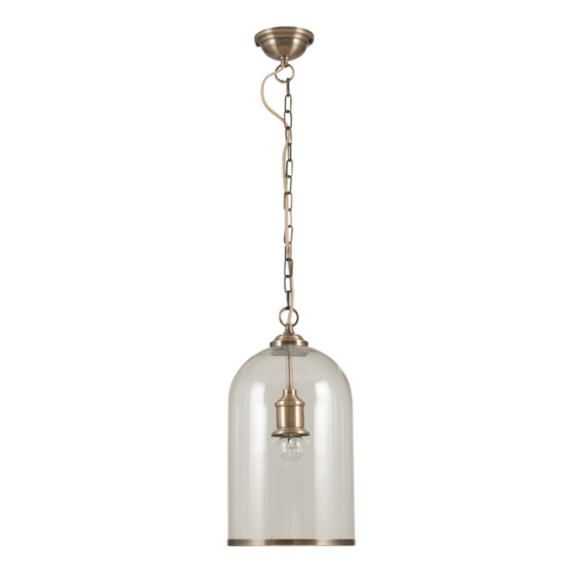 Clear Glass and Antique Brass Rimmed Pendant - Cusack Lighting