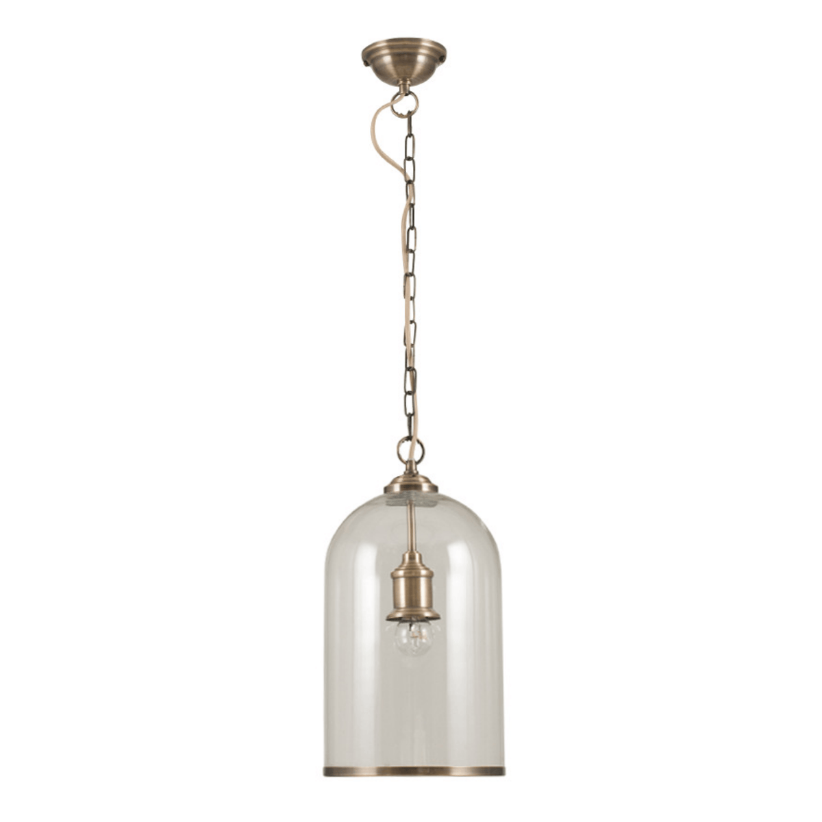 Clear Glass and Antique Brass Rimmed Pendant - Cusack Lighting