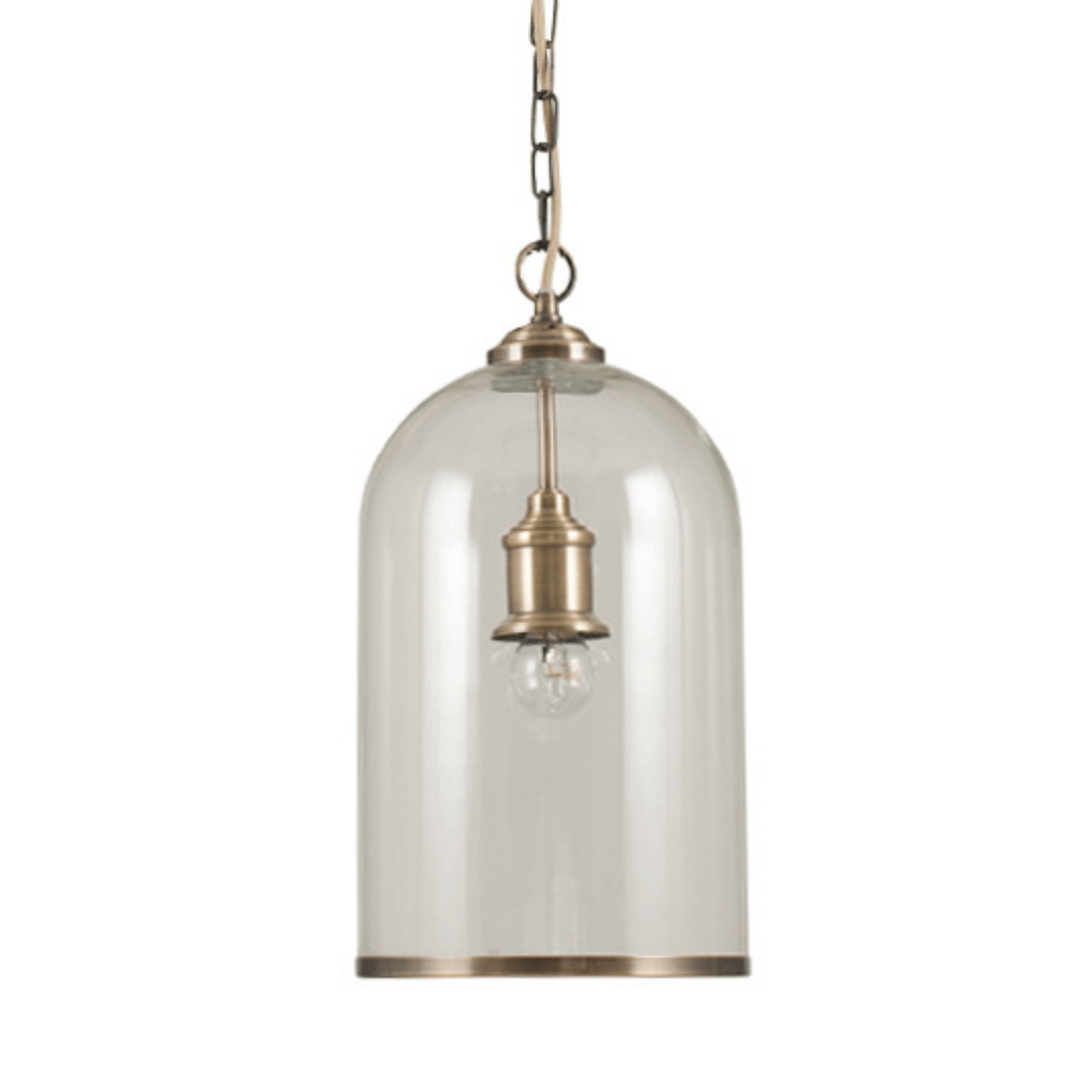 Clear Glass and Antique Brass Rimmed Pendant - Cusack Lighting